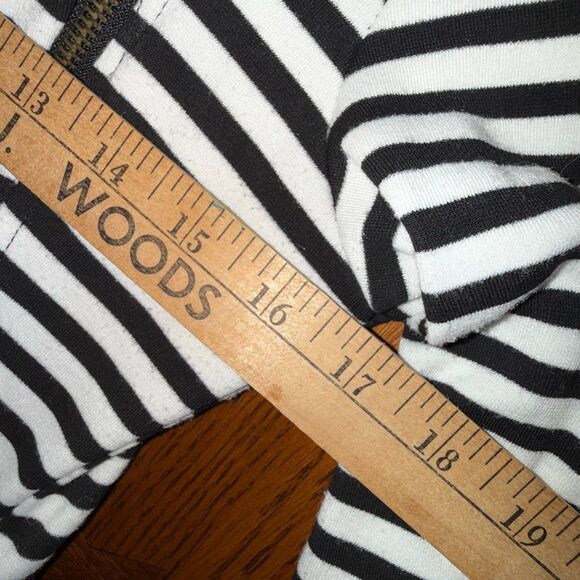 My Beloved Women’s Striped Waterfall Jacket Cardigan – Black White Asymmetrical - Picture 12 of 15